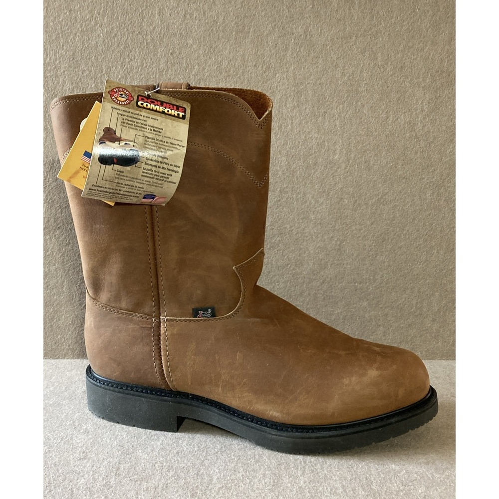 Justin Work Boots 4794 Men's Sz 14 D New Round Toe  10"‎ Aged Bark Brown